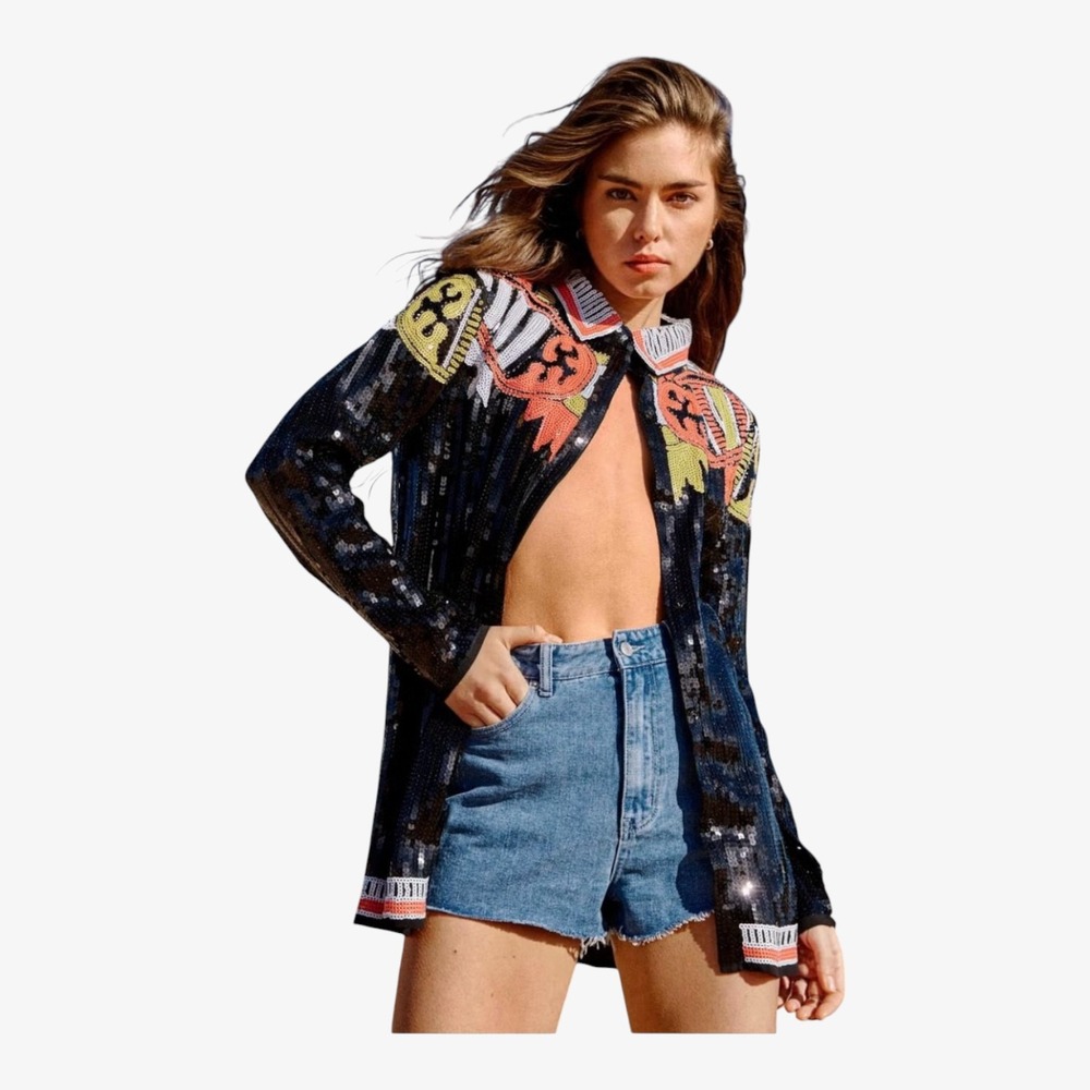 Nasty Gal Country Star Sequin Embellished Jacket Black Western Women's SZ 2 NWT